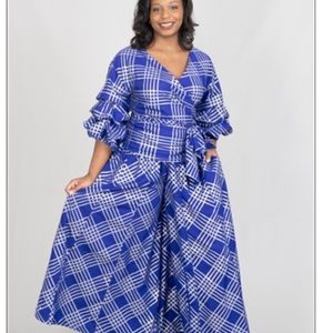 Ladies one size fits most palazzo pants set blue with silver trim